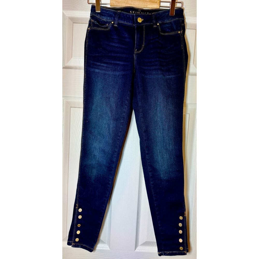 White House Black Market The Skimmer Jeans Dark Wash Blue 2 Snap Hem Detail